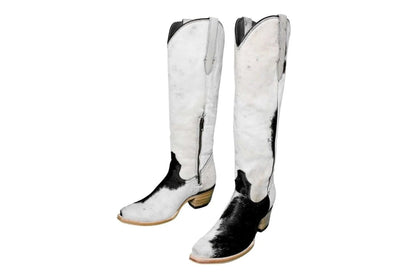 The Lorraine Knee - High Cowhide Boots – Hair - On Hide – Size 10 Us by Stiefeld Boots – Don't Panic Shoes