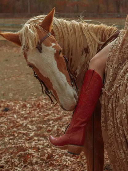 The Lorraine Knee - High Leather Boots – Red Full Grain by Stiefeld Boots – Don't Panic Shoes