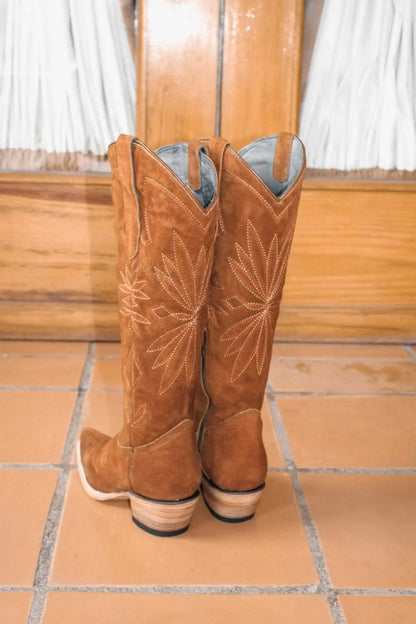 The Lorraine Knee - High Western Boots – Camel Suede by Stiefeld Boots – Don't Panic Shoes