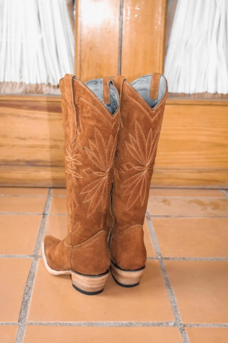 The Lorraine Knee - High Western Boots – Camel Suede by Stiefeld Boots – Don't Panic Shoes