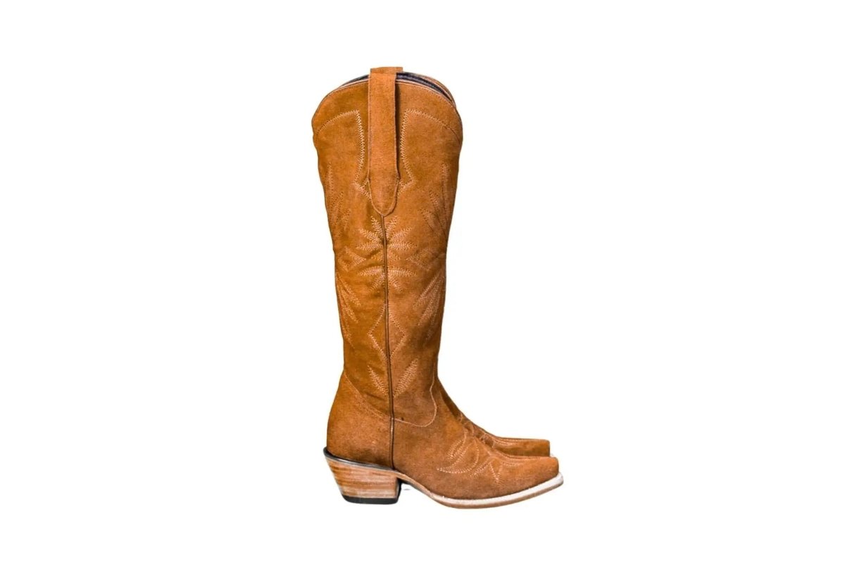 The Lorraine Knee - High Western Boots – Camel Suede by Stiefeld Boots – Don't Panic Shoes