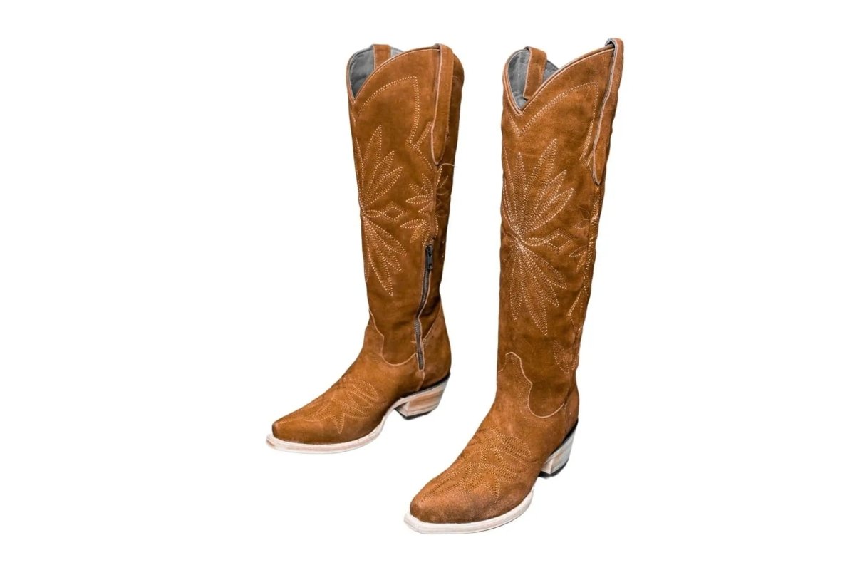 The Lorraine Knee - High Western Boots – Camel Suede by Stiefeld Boots – Don't Panic Shoes