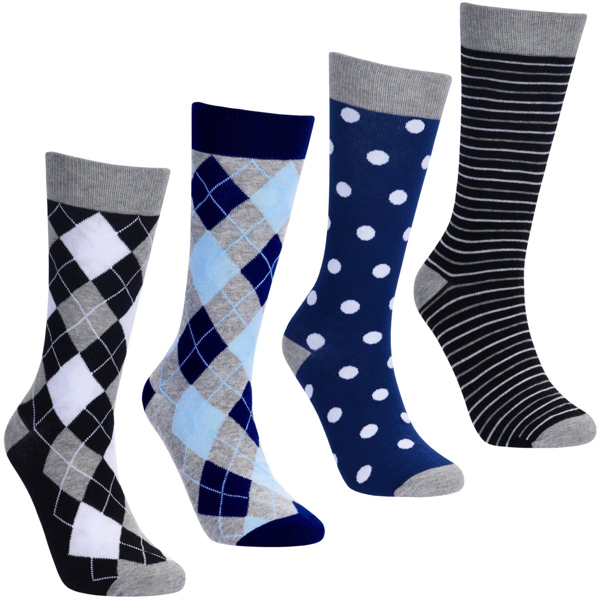 Timeless Mix Sock Bundle Patterned Crew Socks 4 Pack Versatile Striped Polka Dot Designs For Every Outfit Socks by No Cold Feet – Don't Panic Shoes
