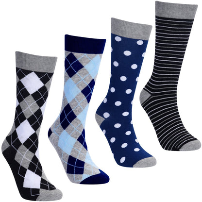 Timeless Mix Sock Bundle Patterned Crew Socks 4 Pack Versatile Striped Polka Dot Designs For Every Outfit Socks by No Cold Feet – Don't Panic Shoes