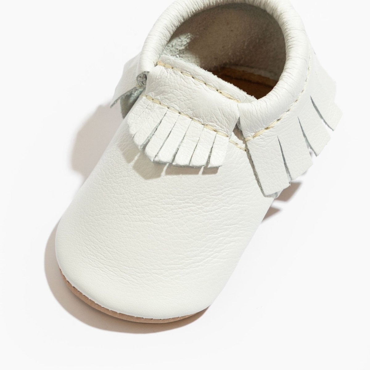 Toasted Bright White Moccasin Baby Shoe Moccasin by Freshly Picked – Don't Panic Shoes