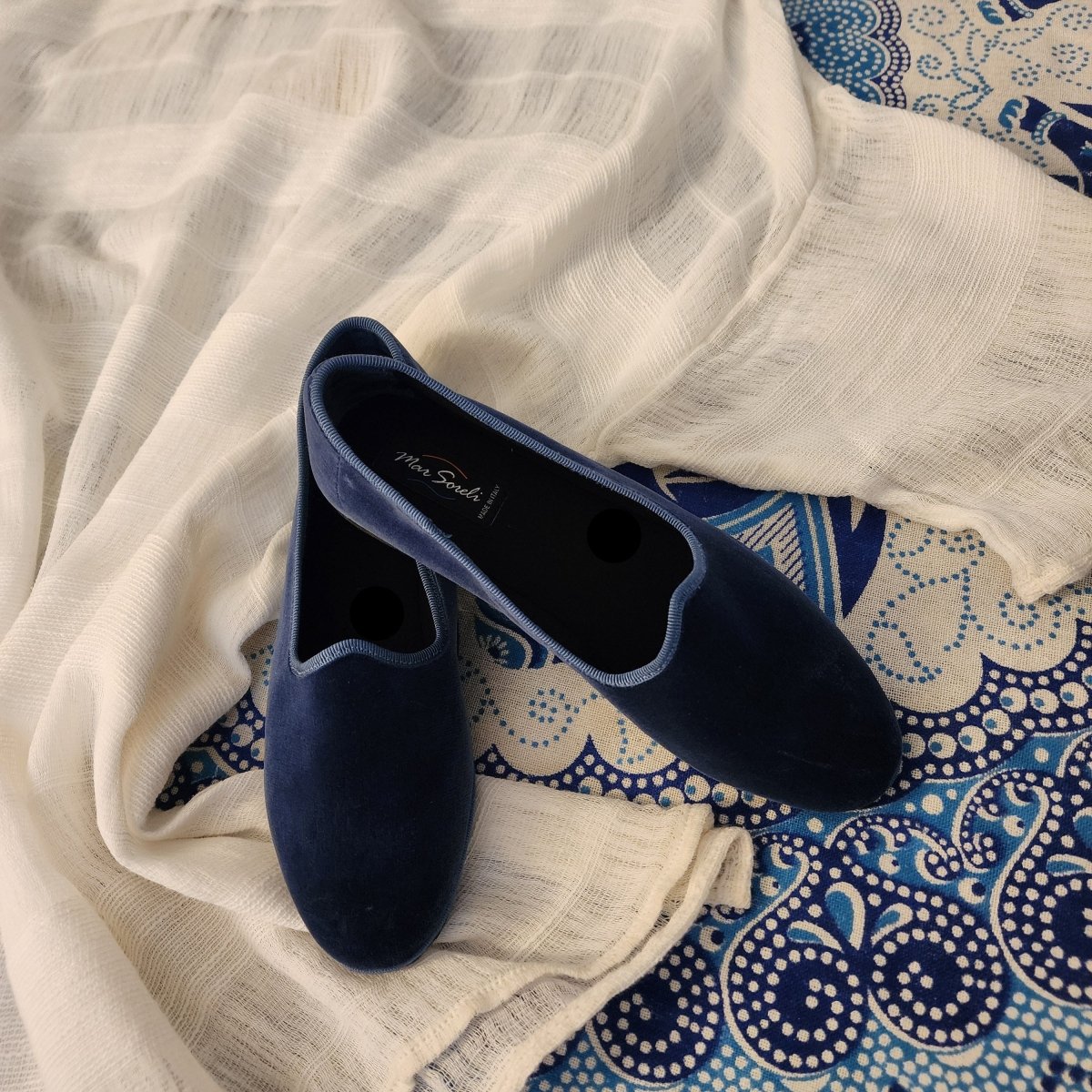 Tradizionale Avio Scuro Friulane Womens Cotton Velvet Navy Slip On by Mar Soreli – Don't Panic Shoes