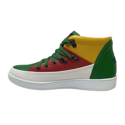 Travel Fox Cancun Men's Red/Green/Yellow Leather Mid Top Sneakers 916103 33 Shoes by Travel Fox – Don't Panic Shoes