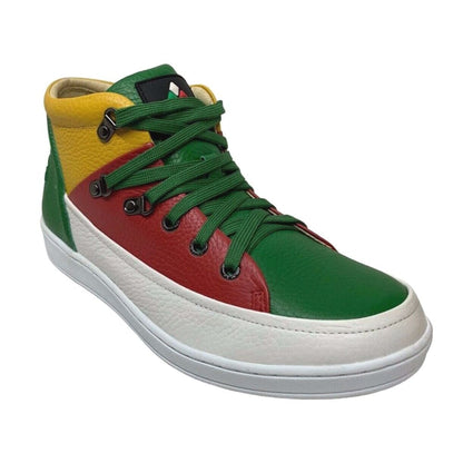 Travel Fox Cancun Men's Red/Green/Yellow Leather Mid Top Sneakers 916103 33 Shoes by Travel Fox – Don't Panic Shoes