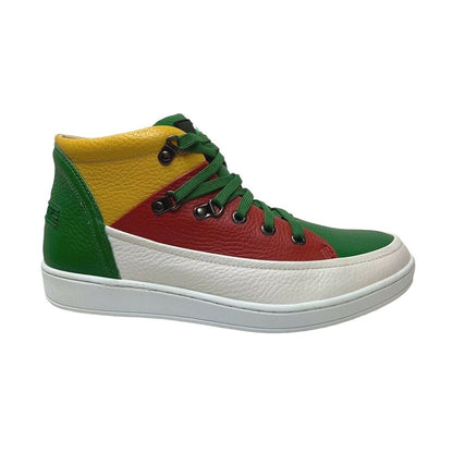 Travel Fox Cancun Men's Red/Green/Yellow Leather Mid Top Sneakers 916103 33 Shoes by Travel Fox – Don't Panic Shoes