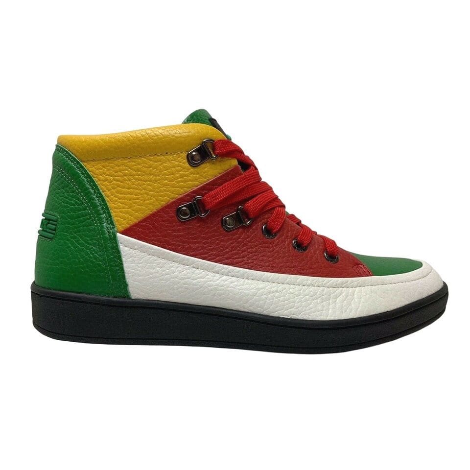 Travel Fox Men's Leather High Top Sneakers – Red, Green, White, Yellow, Black (916103 - 133) Shoes by Travel Fox – Don't Panic Shoes