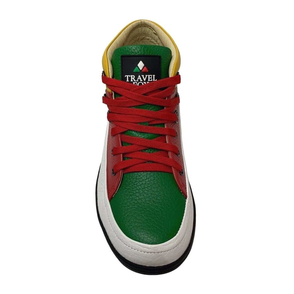 Travel Fox Men's Leather High Top Sneakers – Red, Green, White, Yellow, Black (916103 - 133) Shoes by Travel Fox – Don't Panic Shoes