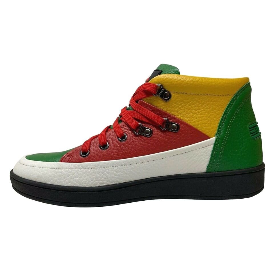 Travel Fox Men's Leather High Top Sneakers – Red, Green, White, Yellow, Black (916103 - 133) Shoes by Travel Fox – Don't Panic Shoes
