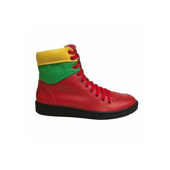 Travel Fox Men's Red Green Yellow Nappa Leather High Top Sneakers 916101 133 Shoes by Travel Fox – Don't Panic Shoes