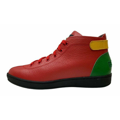 Travel Fox Men's Red Green Yellow Nappa Leather Mid Top Sneakers 915601 133 Shoes by Travel Fox – Don't Panic Shoes