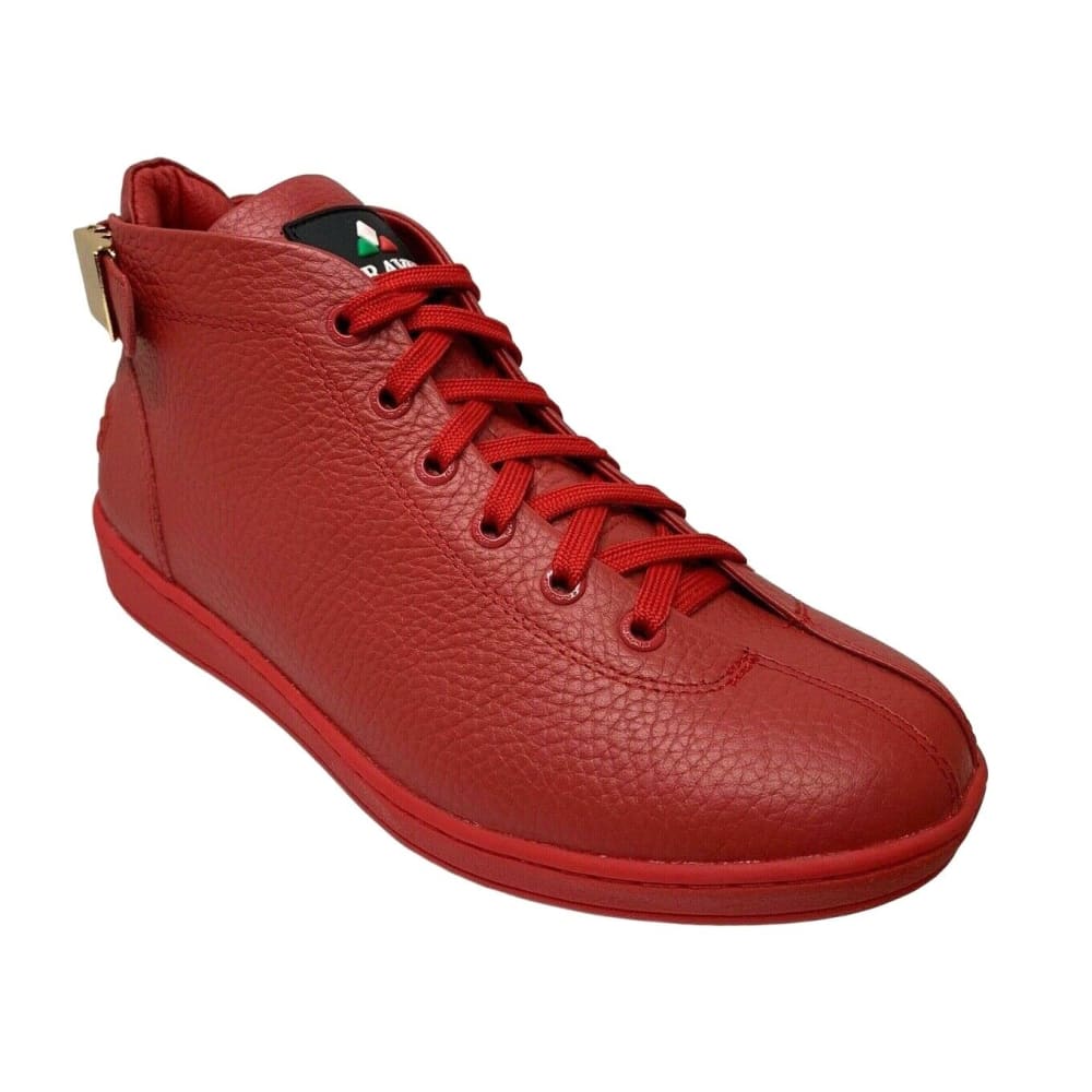 Travel Fox Men's Red Nappa Leather Mid Top Sneakers 915601 04 Shoes by Travel Fox – Don't Panic Shoes