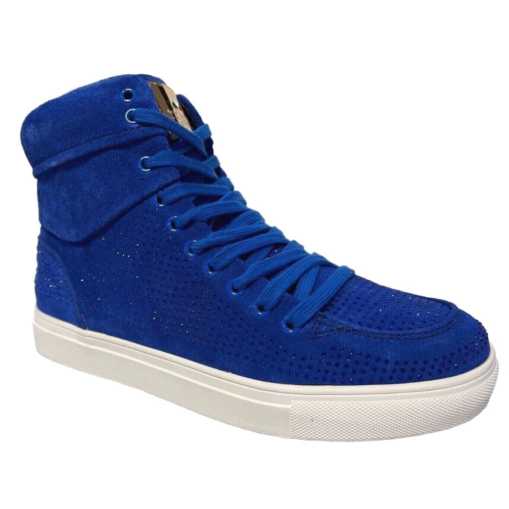 Travel Fox Men’S Royal Blue Rhinestone Suede High Top Sneakers – Luxury Italian Design, Limited Edition Streetwear 9220 - 05 Shoes by Travel Fox – Don't Panic Shoes