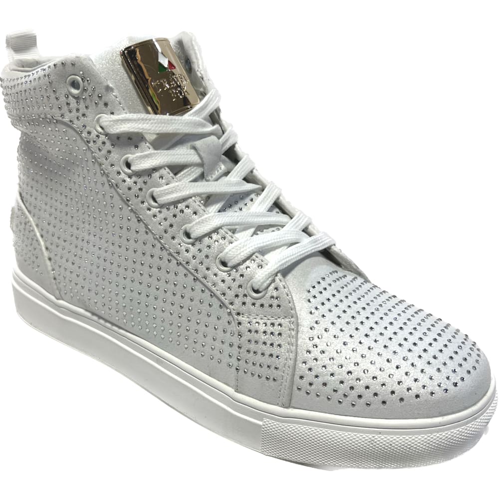 Travel Fox Men’S White & Silver Rhinestone Nappa Leather High Top Sneakers 9210 - 07 – Luxury Streetwear | Premium Comfort | Limited Edition Shoes by Travel Fox – Don't Panic Shoes