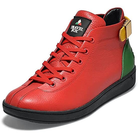 Travel Fox Men s Red and Green Nappa Leather Mid Top Don t Panic Shoes
