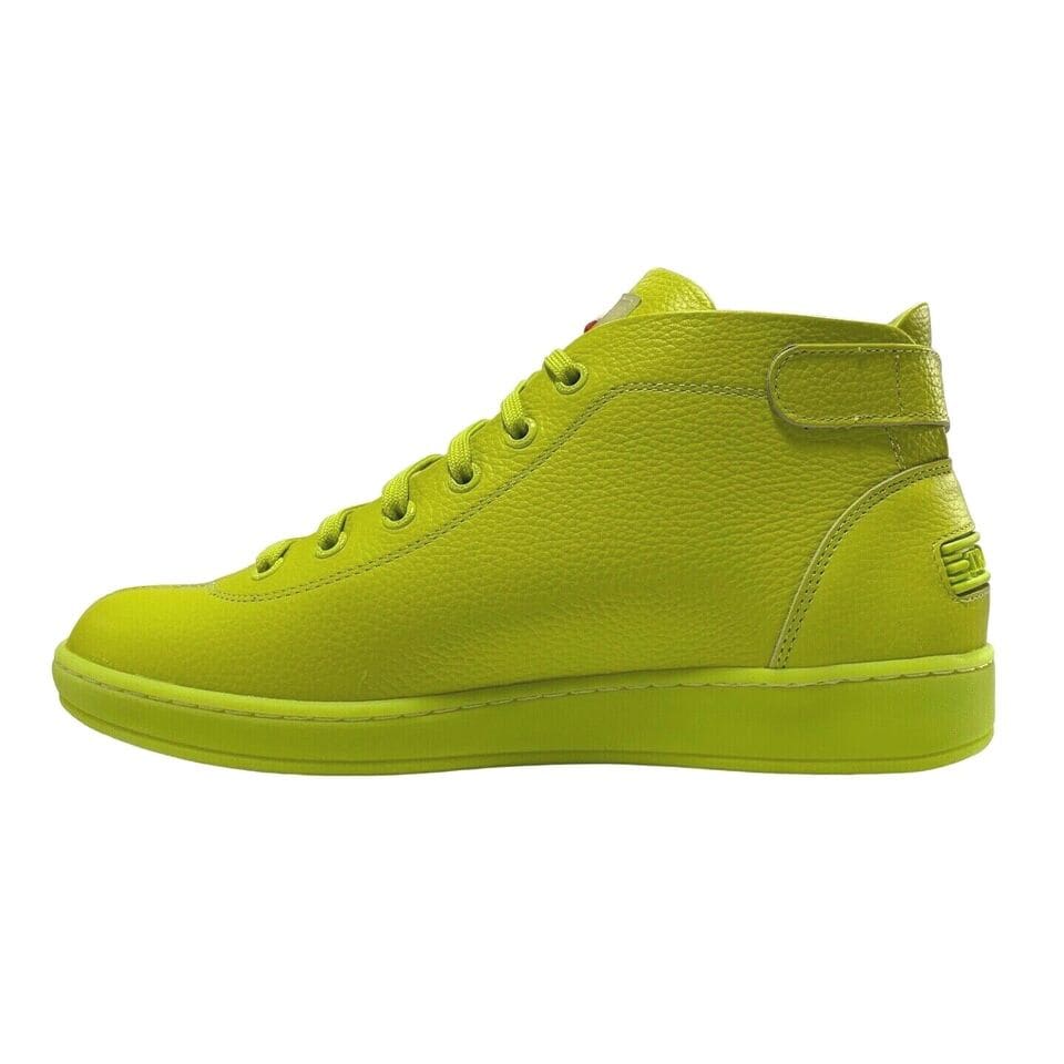 Travel Fox Men’s Neon Green Leather Mid Top Casual Sneakers