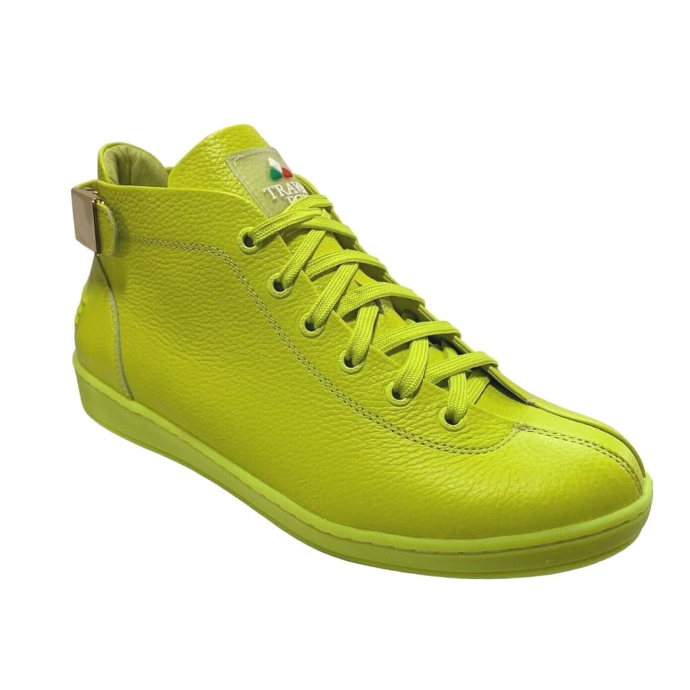Travel Fox Men’s Neon Green Leather Mid Top Casual Sneakers