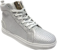 Thumbnail for Travel Fox Men's White and Silver Rhinestone Nappa Leather High Top Sneakers 9210-07