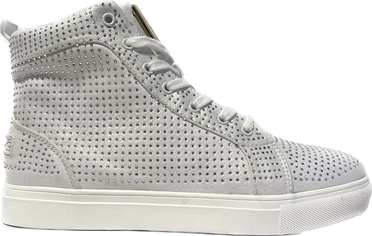 Travel Fox Men's White and Silver Rhinestone Nappa Leather High Top Sneakers 9210-07