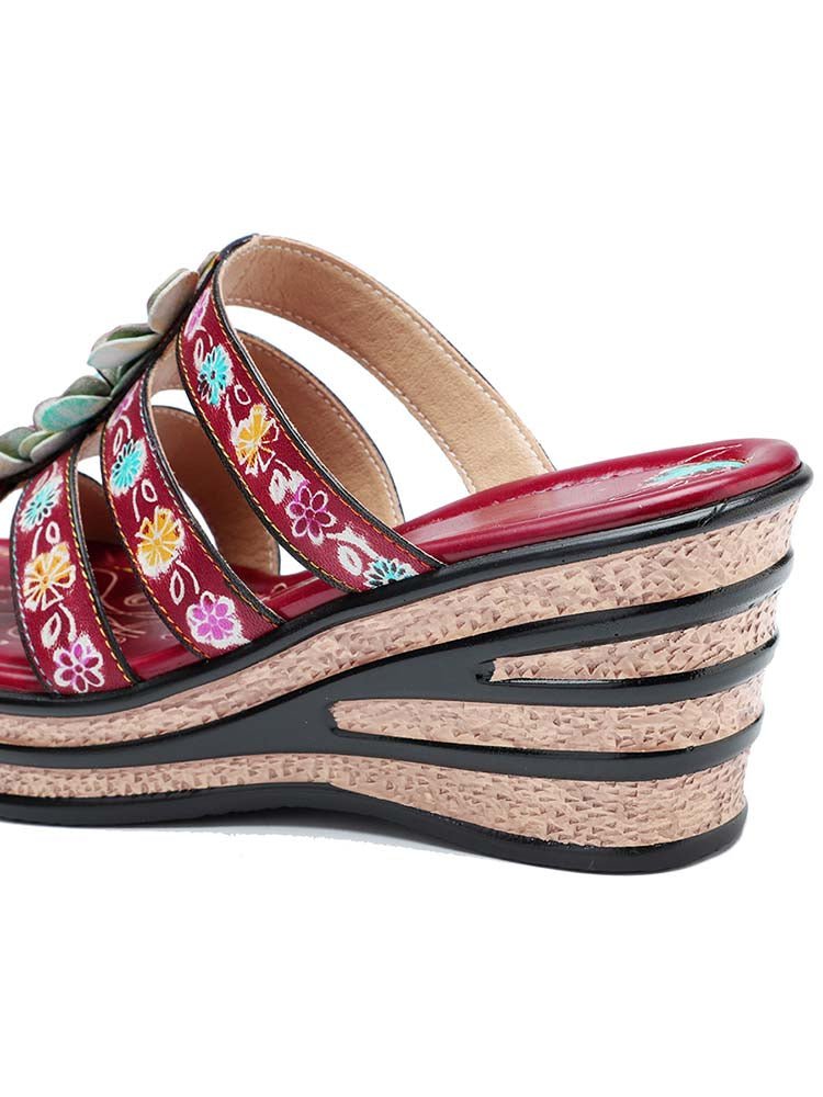 Triple Flowers Purle Wedge Slippers Sandals by Colorstepshoes – Don't Panic Shoes