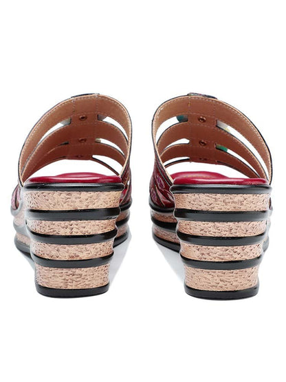 Triple Flowers Purle Wedge Slippers Sandals by Colorstepshoes – Don't Panic Shoes