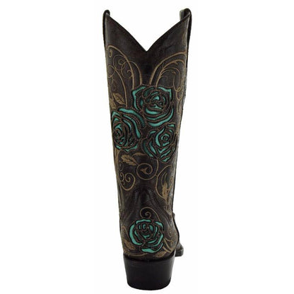 Turquoise Rose Inlayed Women's Cowgirl Boots (M50032) Cowgirl Boots by Soto Boots – Don't Panic Shoes