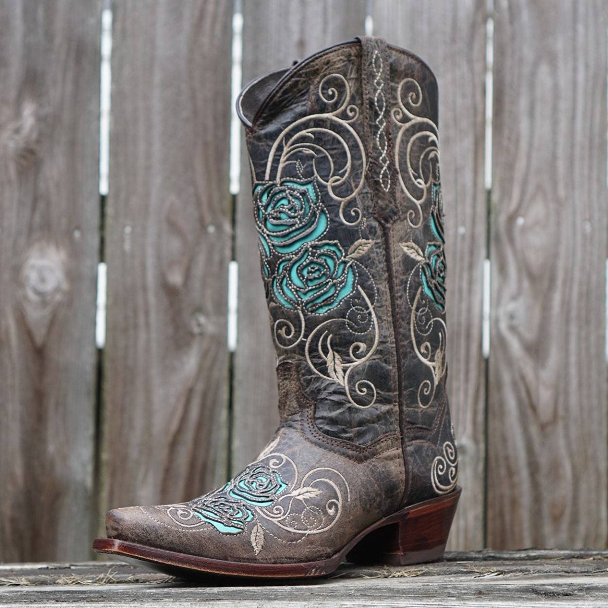 Turquoise Rose Inlayed Women's Cowgirl Boots (M50032) Cowgirl Boots by Soto Boots – Don't Panic Shoes