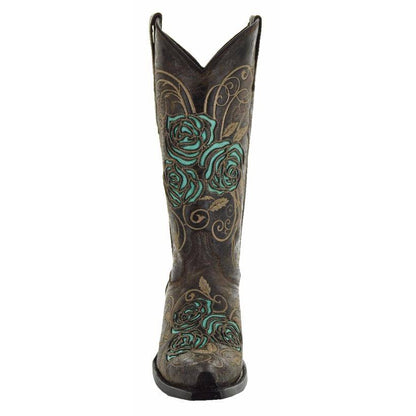 Turquoise Rose Inlayed Women's Cowgirl Boots (M50032) Cowgirl Boots by Soto Boots – Don't Panic Shoes