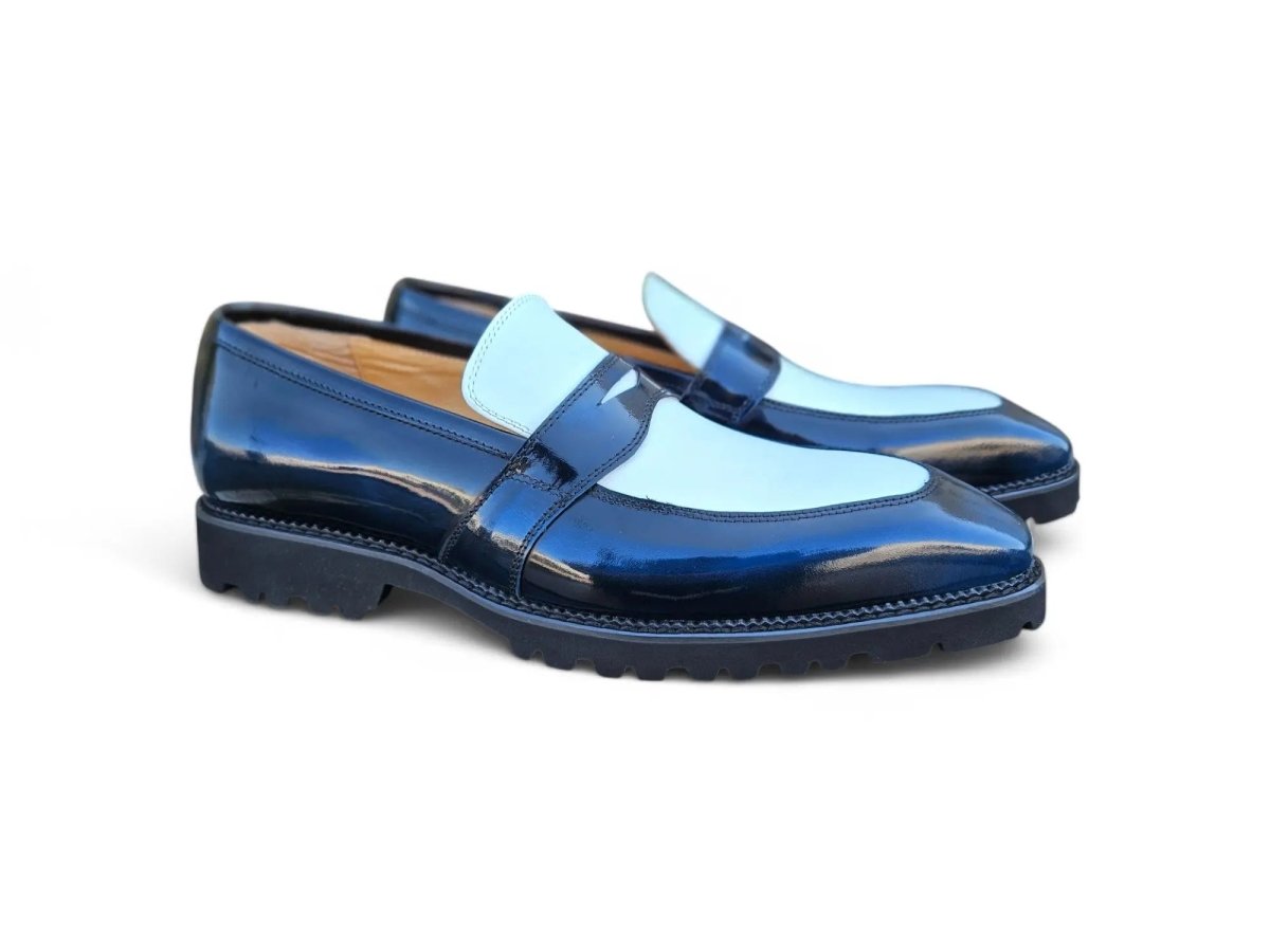 Two Tone Patent Leather Penny Loafer Leather Ks480 - 102pt Shoes by Carrucci Shoes – Don't Panic Shoes
