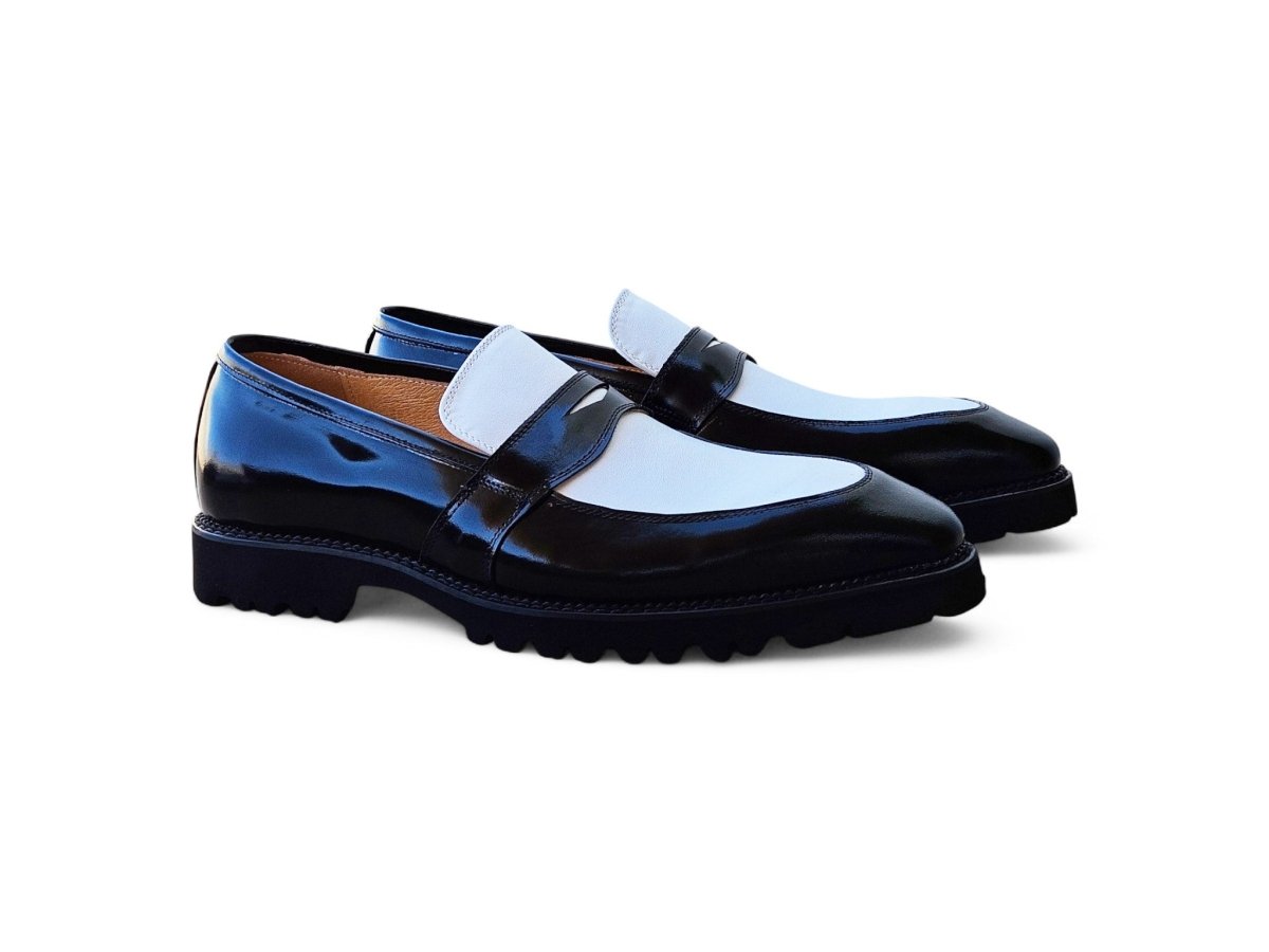 Two Tone Patent Leather Penny Loafer Leather Ks480 - 102pt Shoes by Carrucci Shoes – Don't Panic Shoes