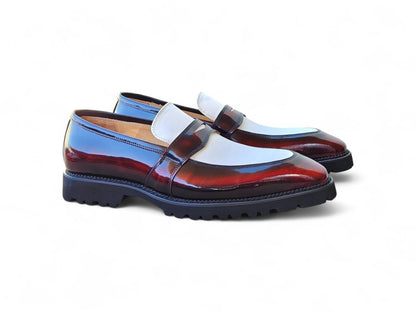 Two Tone Patent Leather Penny Loafer Leather Ks480 - 102pt Shoes by Carrucci Shoes – Don't Panic Shoes