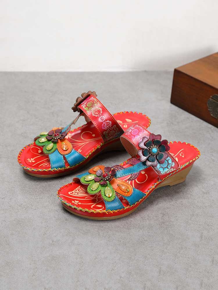 Valery Retro Floral Embossing Slippers Sandals by Colorstepshoes – Don't Panic Shoes