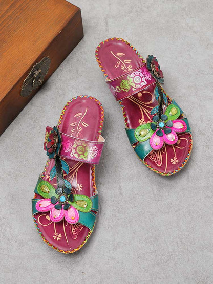 Valery Retro Floral Embossing Slippers Sandals by Colorstepshoes – Don't Panic Shoes