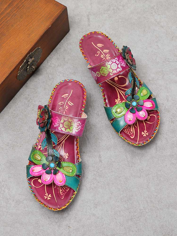 Valery Retro Floral Embossing Slippers Sandals by Colorstepshoes – Don't Panic Shoes