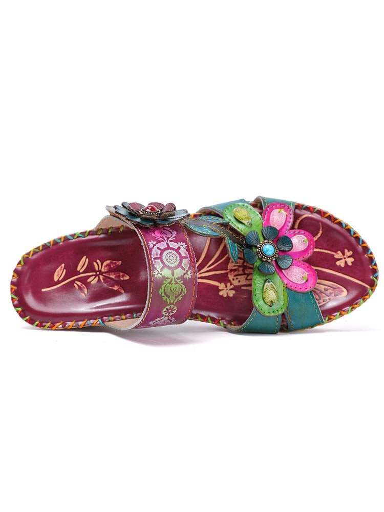 Valery Retro Floral Embossing Slippers Sandals by Colorstepshoes – Don't Panic Shoes