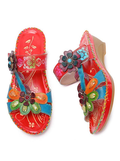Valery Retro Floral Embossing Slippers Sandals by Colorstepshoes – Don't Panic Shoes