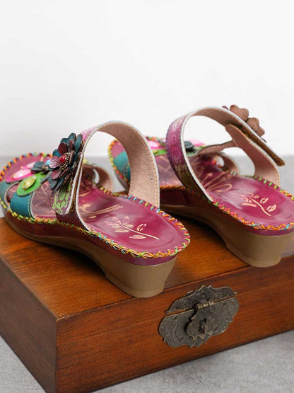 Valery Retro Floral Embossing Slippers Sandals by Colorstepshoes – Don't Panic Shoes