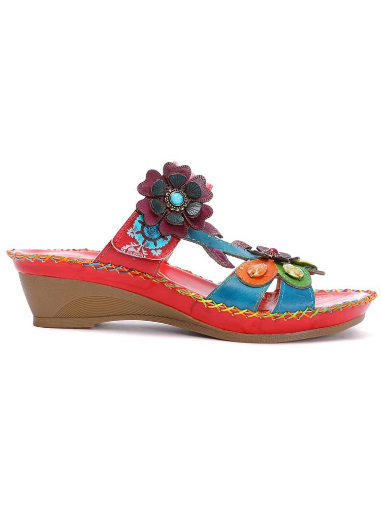 Valery Retro Floral Embossing Slippers Sandals by Colorstepshoes – Don't Panic Shoes