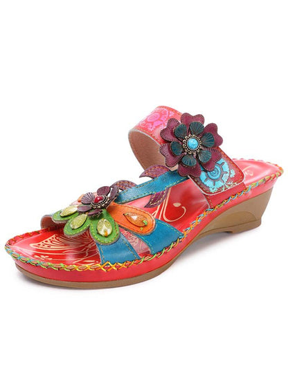Valery Retro Floral Embossing Slippers Sandals by Colorstepshoes – Don't Panic Shoes