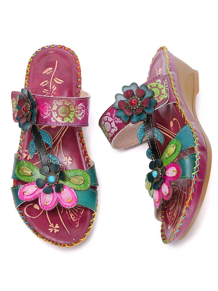 Valery Retro Floral Embossing Slippers Sandals by Colorstepshoes – Don't Panic Shoes