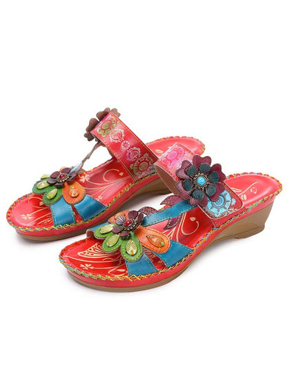 Valery Retro Floral Embossing Slippers Sandals by Colorstepshoes – Don't Panic Shoes