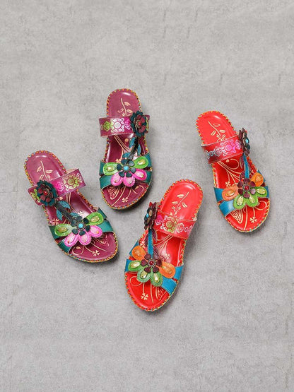 Valery Retro Floral Embossing Slippers Sandals by Colorstepshoes – Don't Panic Shoes
