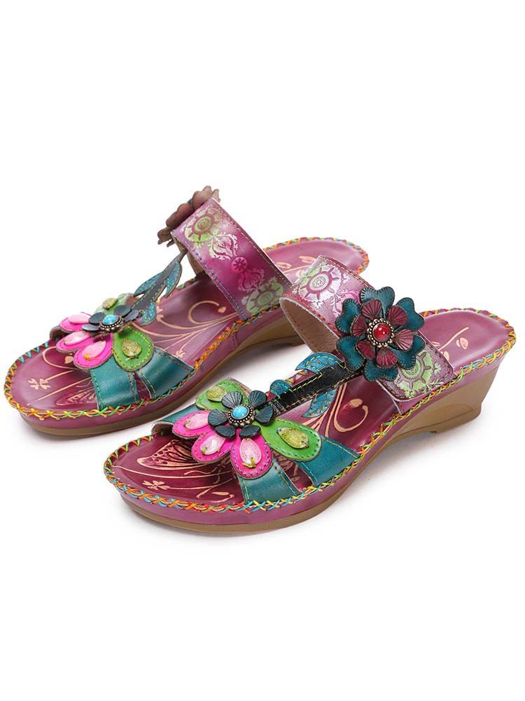 Valery Retro Floral Embossing Slippers Sandals by Colorstepshoes – Don't Panic Shoes