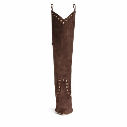 VaneSa Knee High Boot Women’s Brown Suede Memory Foam 50mm Boots by Beautiisoles – Don't Panic Shoes