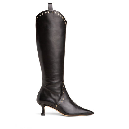 VaneSa Women’s Black Leather Knee High Boot Kitten Heel Boots by Beautiisoles – Don't Panic Shoes