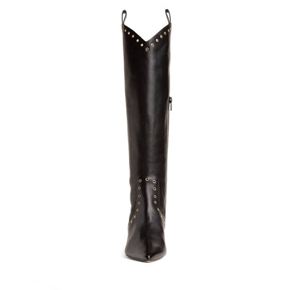 VaneSa Women’s Black Leather Knee High Boot Kitten Heel Boots by Beautiisoles – Don't Panic Shoes
