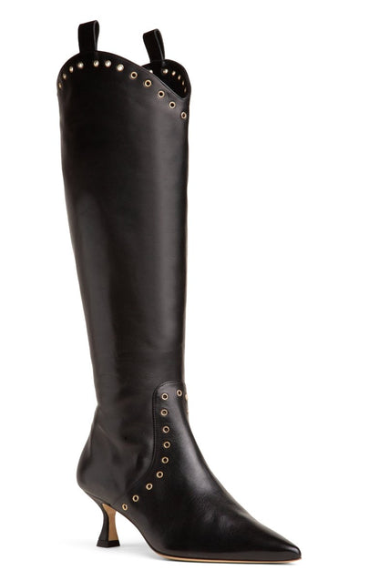 VaneSa Women’s Black Leather Knee High Boot Kitten Heel Boots by Beautiisoles – Don't Panic Shoes